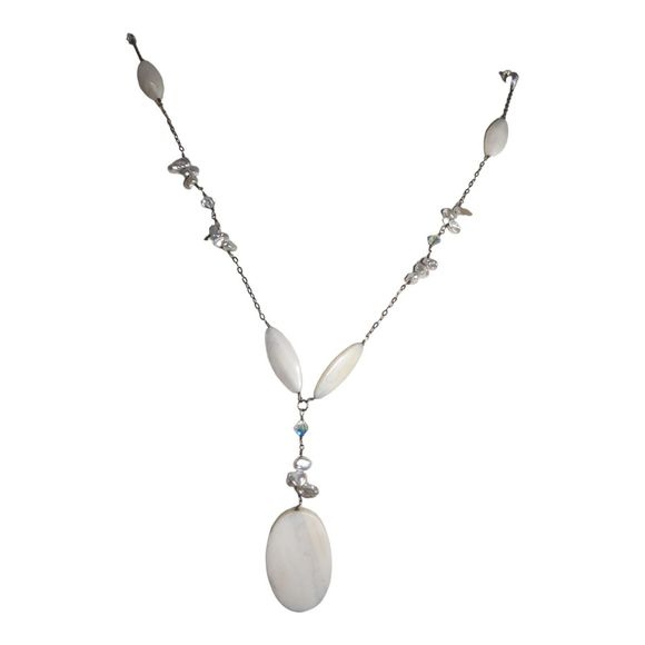Unbranded Jewelry - Vintage Aurora Borealis Crystal Pearl  and White Agate Drop Necklace Y-Necklace